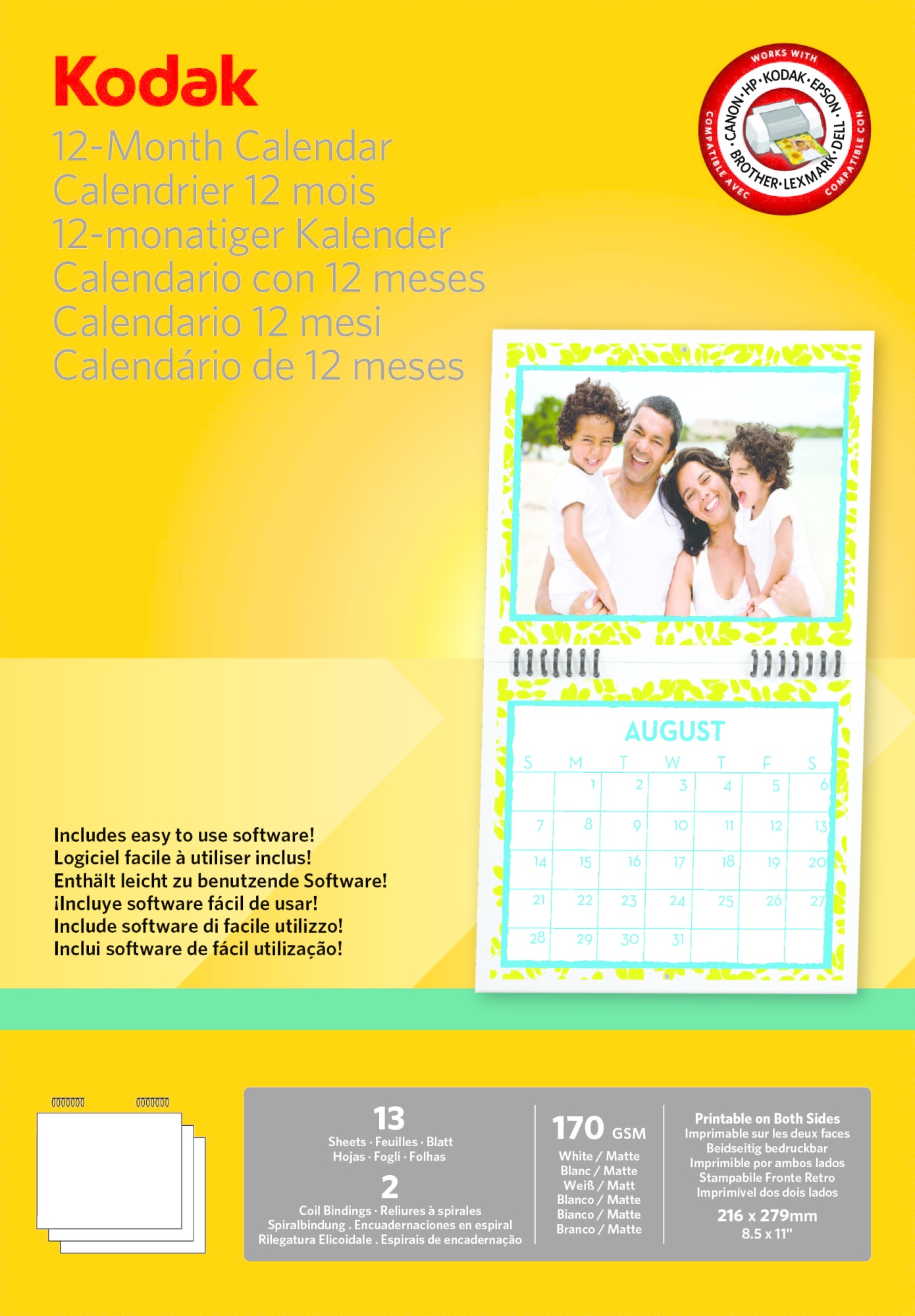 Calendario para impresora de tinta. incluye 13 hojas, sofware y nudillo