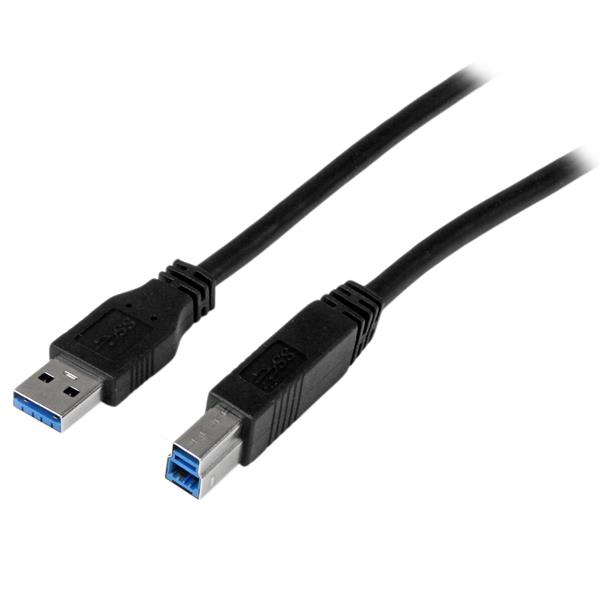 Cable Certificado 2m USB 3.0 (5Gbps) Super Speed USB B Macho a USB A Macho Adaptador para Impresora - Negro