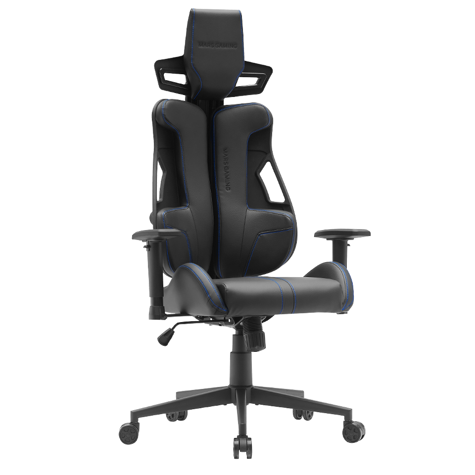 MGC-ELITE, Silla Gaming Ergonómica, Respaldo Flexible Adaptativo, Reposabrazos Ajustables 2D, Asiento Reclinable, Acabado Cuero PU, Silla de Oficina con Ruedas XL, Pistón Gas Clase 4, Azul