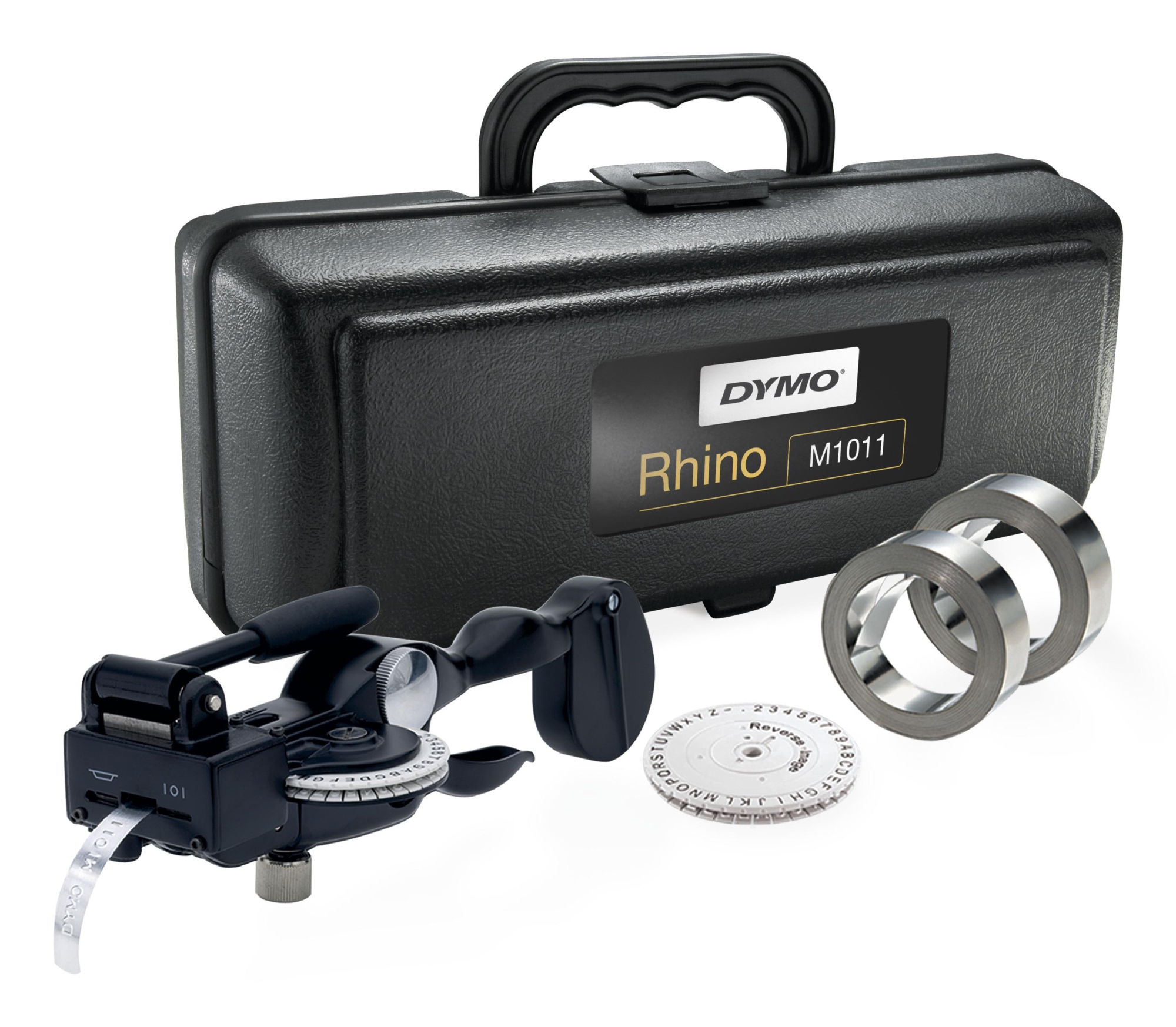 RHINO M1011 Herramienta M1011 Herramienta industrial para crear etiquetas en relieve | con etiquetas de aluminio y acero inoxidable | Estuche de transporte resistente