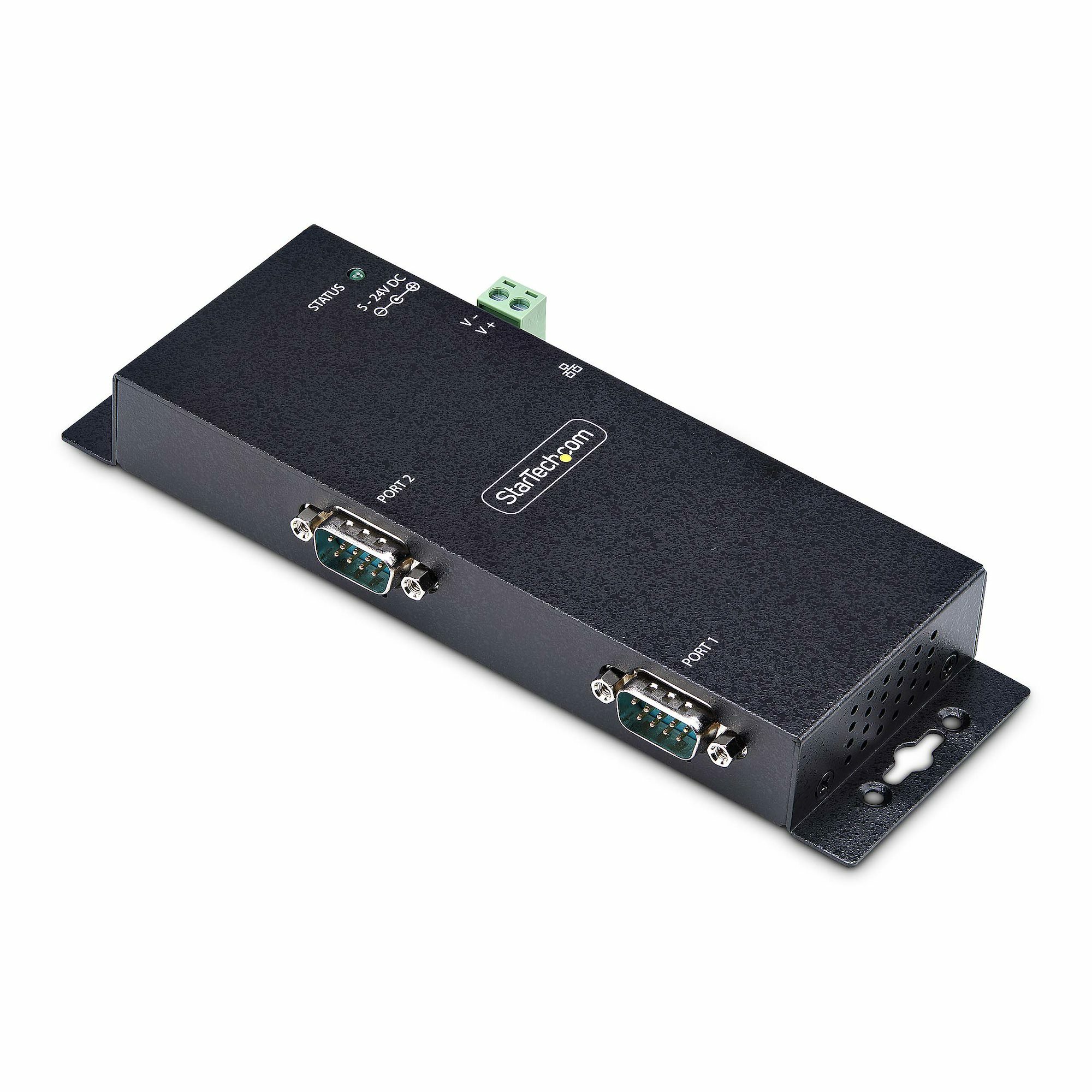 Adaptador Serie a Ethernet - Conversor RJ45 LAN IP a DB9 RS232 - Servidor de Dispositivos Serie de 2 Puertos - Carcasa de Metal - Dispositivos Serie Remotos - Pared o Carril DIN - TAA