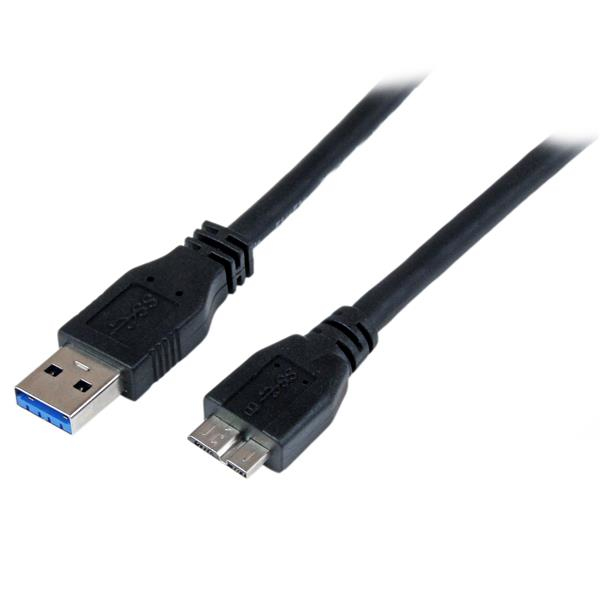 Cable Certificado 1m USB 3.0 (5Gbps) Super Speed SS Micro USB B Macho a USB A Macho Adaptador - Negro