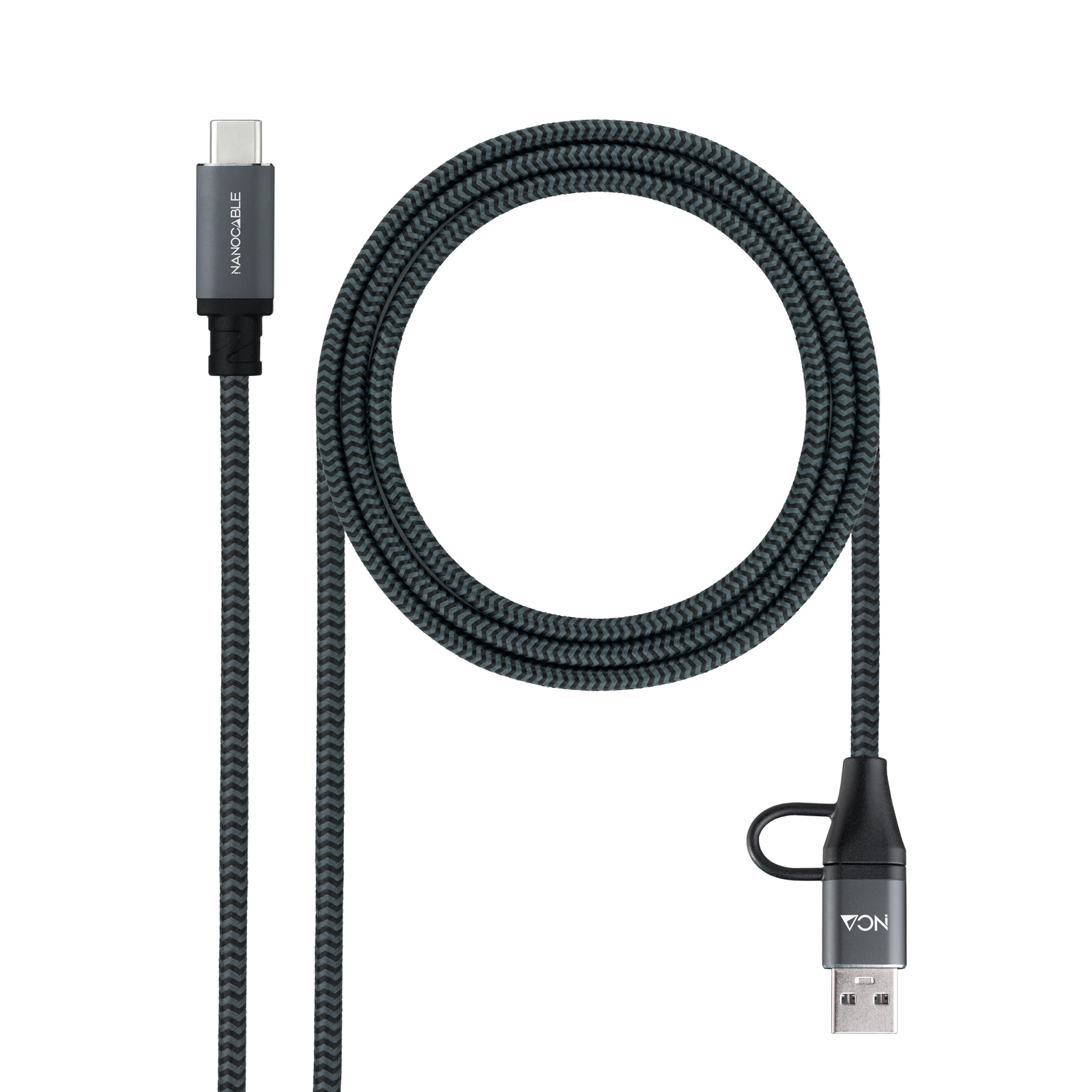 Cable USB 3.2 Gen2x2 20Gbps 5A/100W, USB-C+USB-A/M a USB-C/M, Gris/Negro, 2m