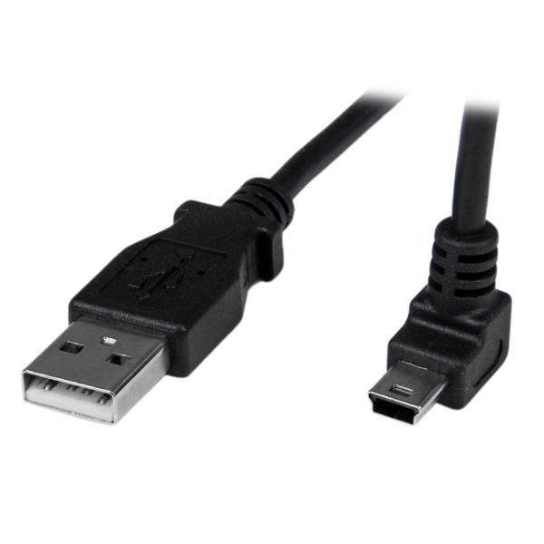Cable de 1m Mini USB - A a Mini B Acodado en Ángulo hacia Arriba - Cable Mini USB Acodado en Ángulo hacia Arriba - 1x USB A (M), 1x USB Mini B (M) - Negro