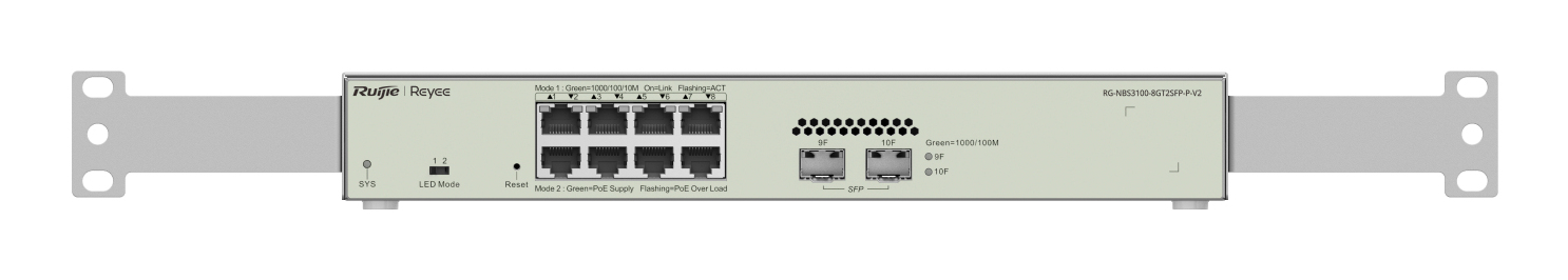 RG-NBS3100-8GT2SFP-P-V2 switch Gestionado L2 Gigabit Ethernet (10/100/1000) Energía sobre Ethernet (PoE) Metálico
