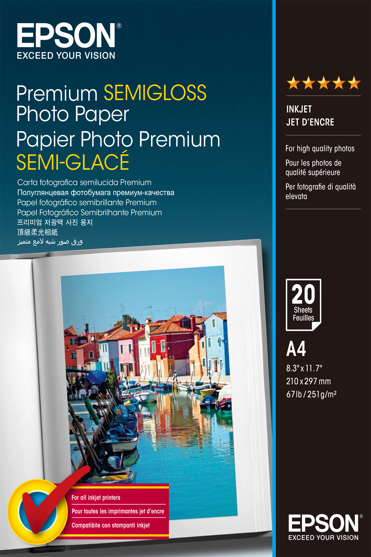 Papel fotográfico semibrillante Premium A4, 251 g/m2, 20 hojas