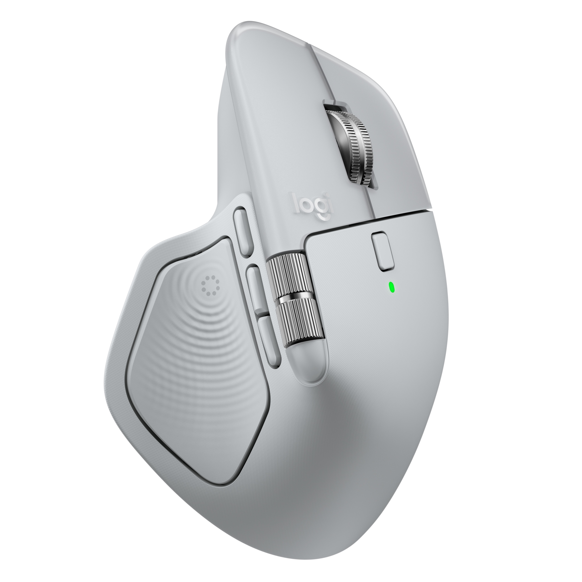 MX Master 4, ratón inalámbrico ergonómico con respuesta háptica avanzada, desplazamiento ultrarrápido, carga USB-C, Bluetooth, Windows, macOS gris claro