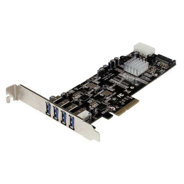Adaptador Tarjeta PCI Express PCI-E 4 Puertos USB 3.0 (5Gbps) UASP Bus Doble con Alimentación Molex SATA