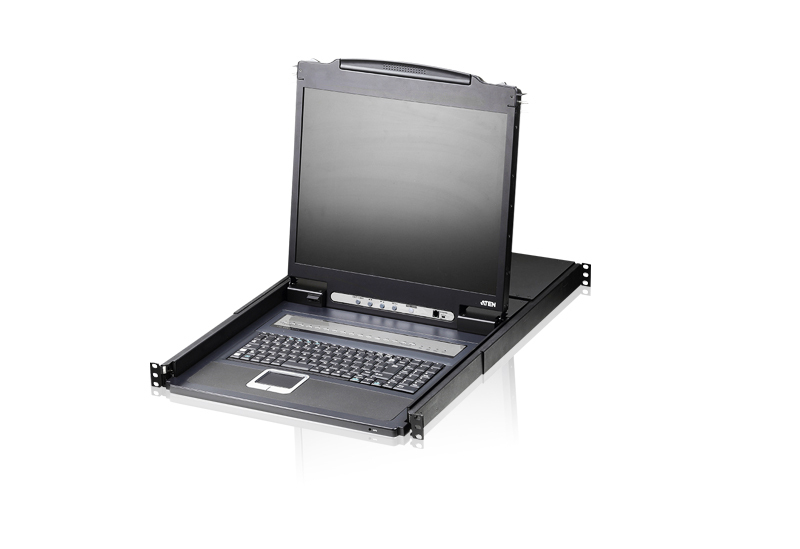 Consola LCD single rail con switch KVM integrado VGA PS/2-USB de 8 puertos