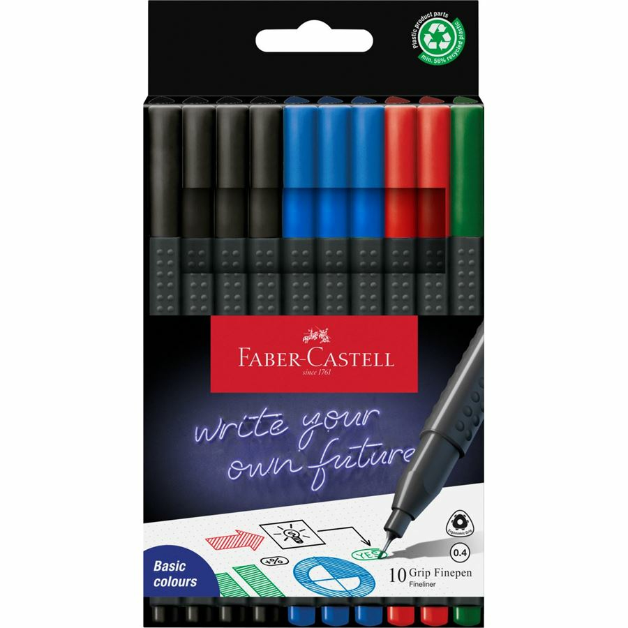 Grip Finepen rotulador de punta fina Fino Negro, Azul, Verde, Rojo 10 pieza(s)