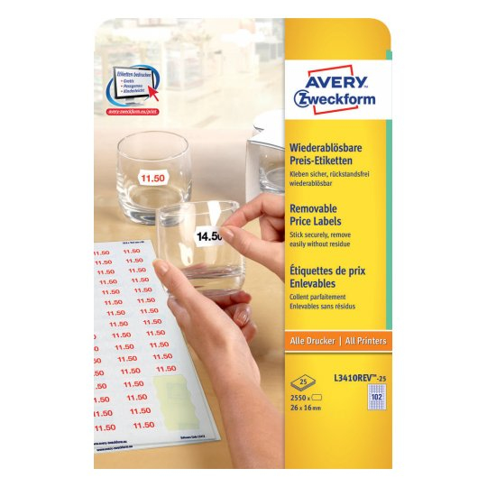 L3410REV-25 etiqueta autoadhesiva Desmontable Blanco 2550 pieza(s)