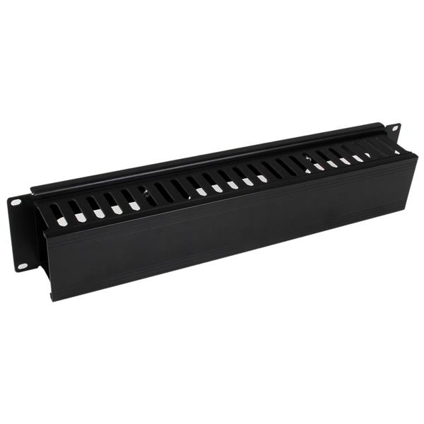 Conducto Horizontal 2U con Tapa para la Gestión de Cables en Rack de Servidores - Panel de Conductos para Cables en Rack de Redes de 19" - Canaleta con Ranuras para Cables