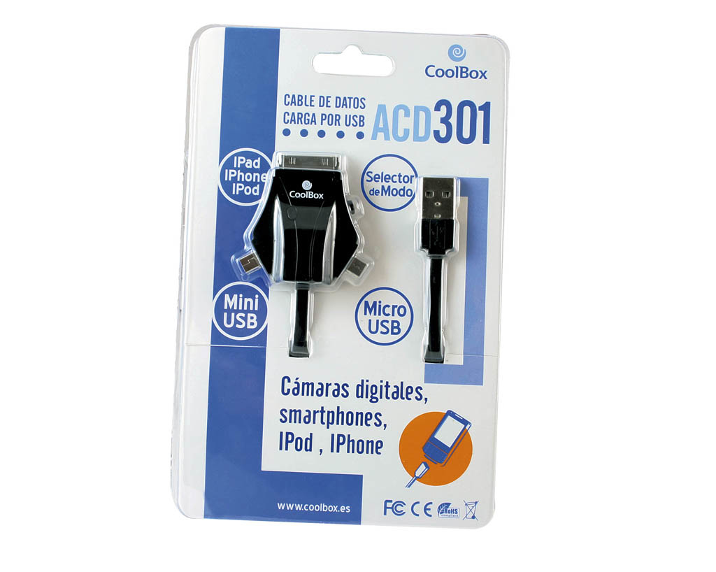 ACD 301 cable USB 1 m microUSB/miniUSB/Apple iPhone Negro