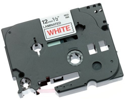 Gloss Laminated Labelling Tape - 12mm, Red/White cinta para impresora de etiquetas TZ