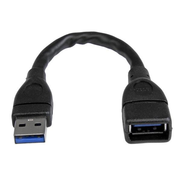 Cable de 15cm Adaptador de Extensión USB 3.0 (5Gbps) - USB-A Macho a USB-A Hembra - Cable Alargador USB 3.2 Gen1 - Negro