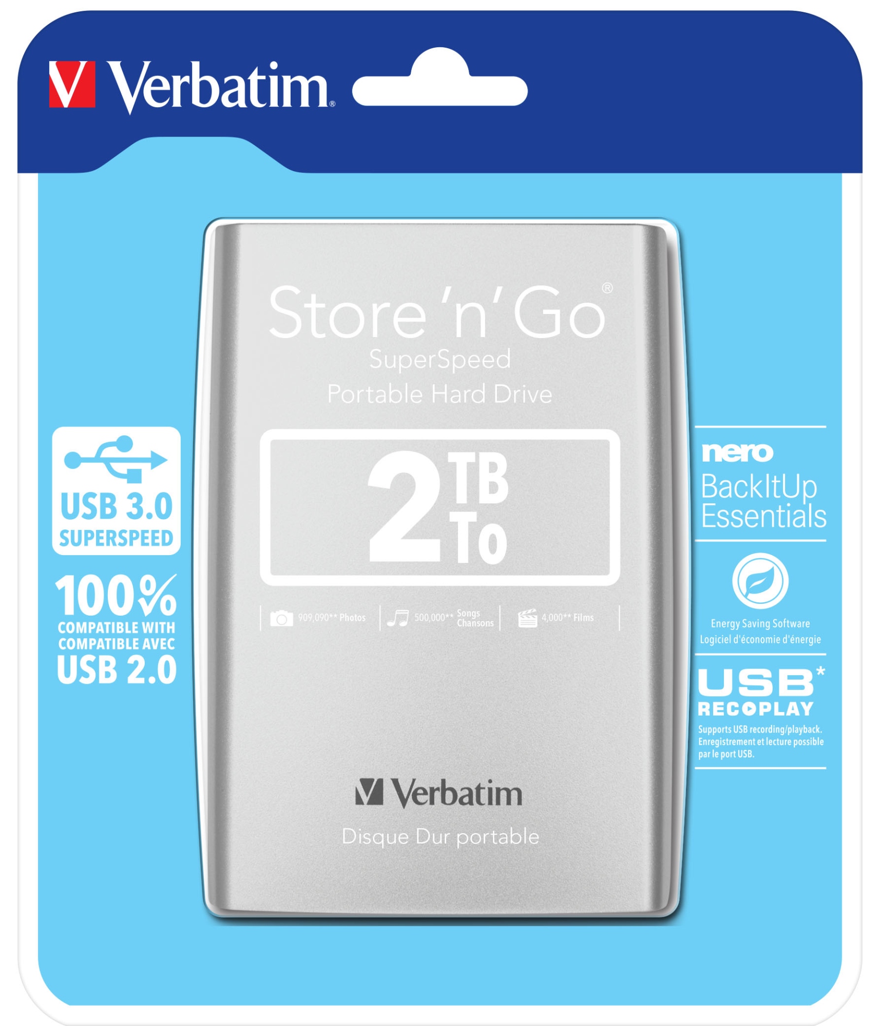 Disco Duro Portátil Store 'n' Go USB 3.0 de 2 TB en color Plateado