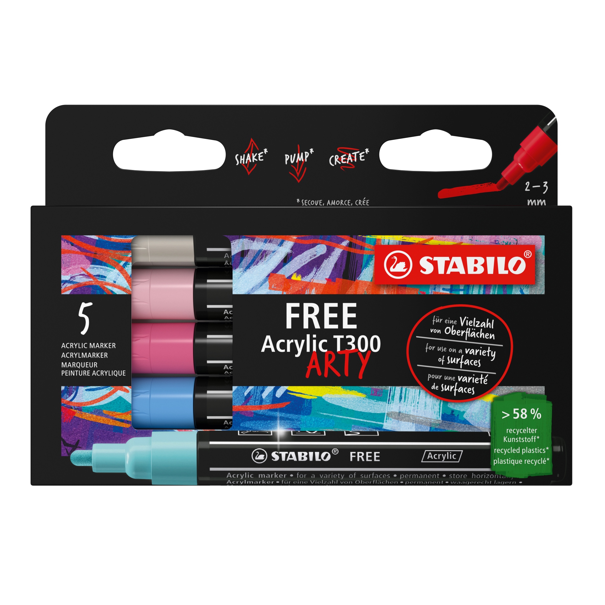 FREE Acrylic marcador 5 pieza(s) Punta redonda Azul, Azul metálico, Rosa, Rosa, Blanco