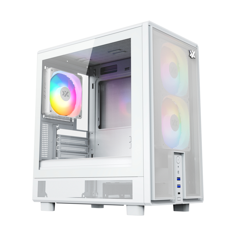 ATOM, Cristal Templado, Malla, 3x Pulsar 120mm A-RGB, PWM, Tipo C, M-ATX, Blanca