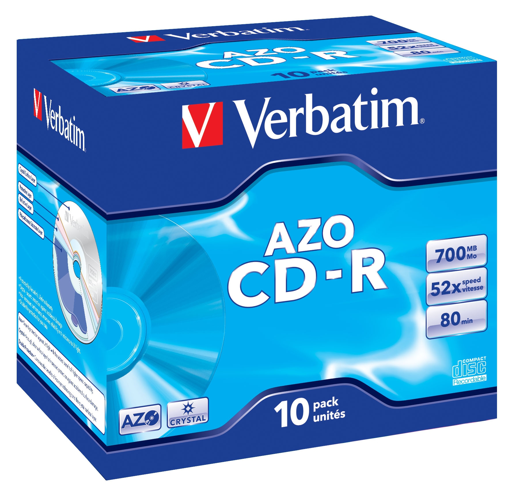 CD-R AZO Crystal 700 MB 52x 10 pieza(s)