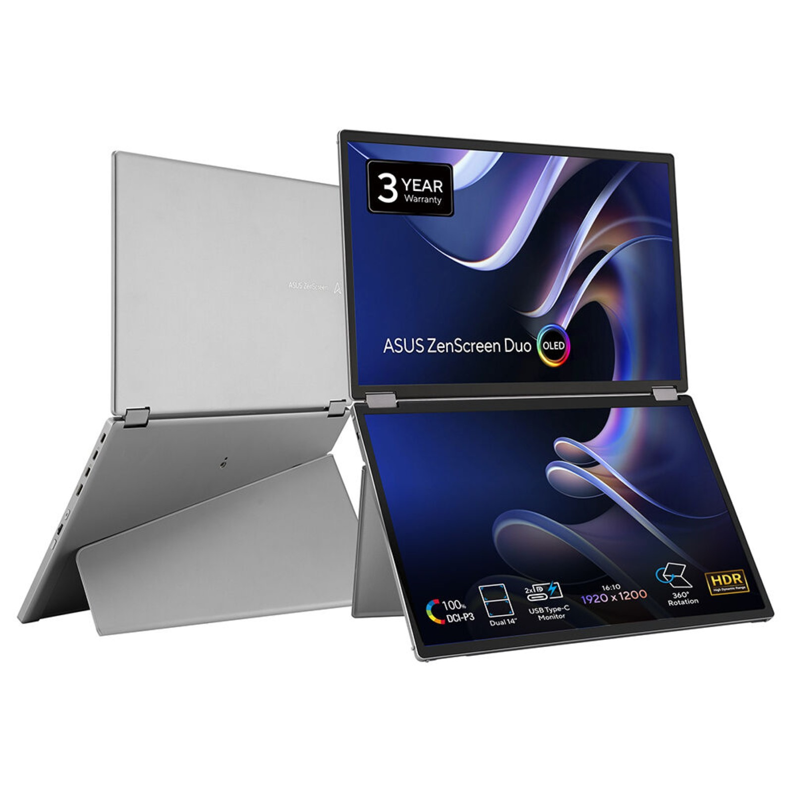 ZenScreen Duo OLED MQ149CD pantalla para PC 35,6 cm (14") 1920 x 1200 Pixeles WUXGA Plata