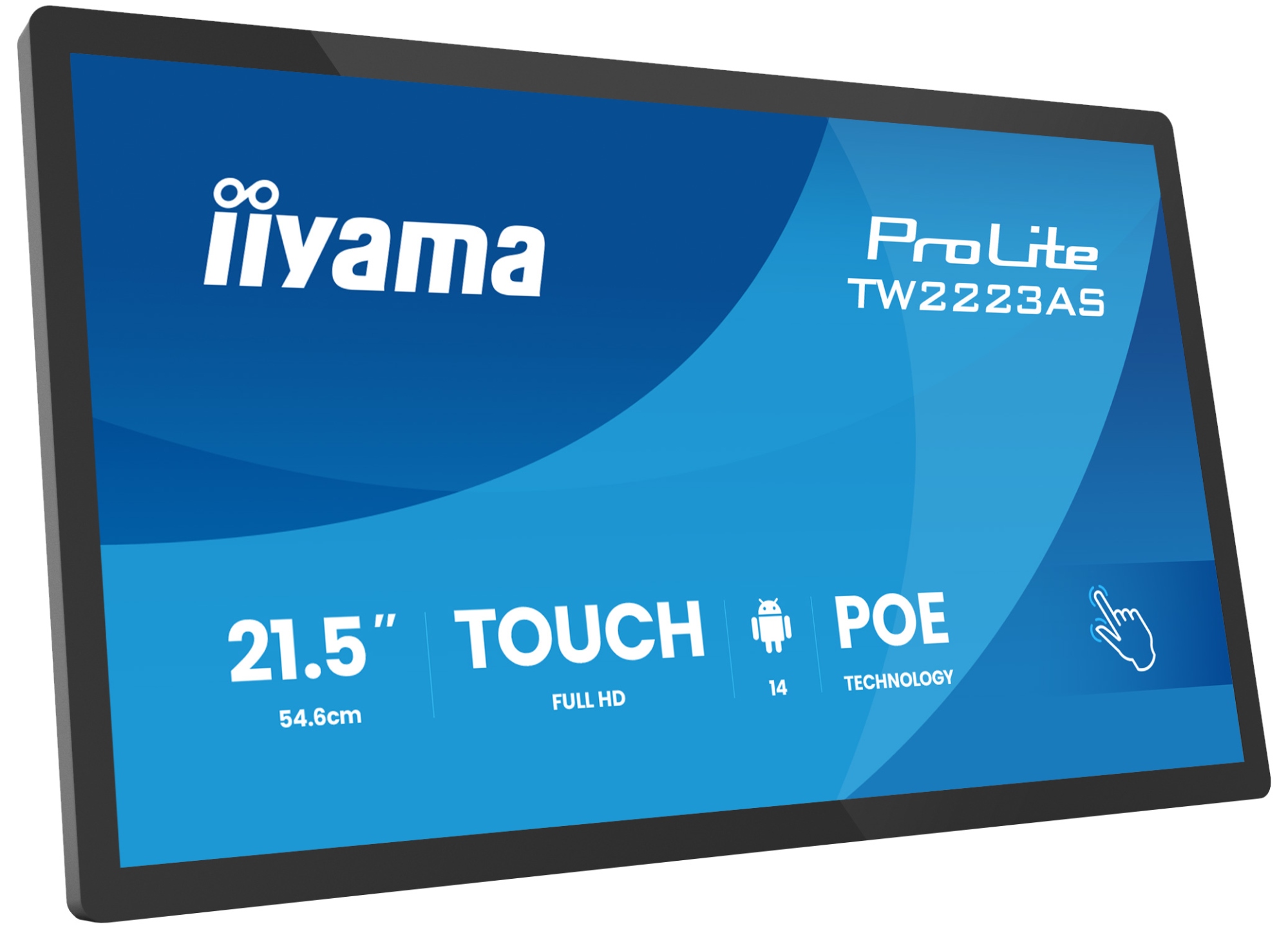 TW2223AS-B3P pantalla de señalización Panel plano interactivo 54,6 cm (21.5") Wifi 450 cd / m² Full HD Negro Pantalla táctil Procesador incorporado Android 24/7