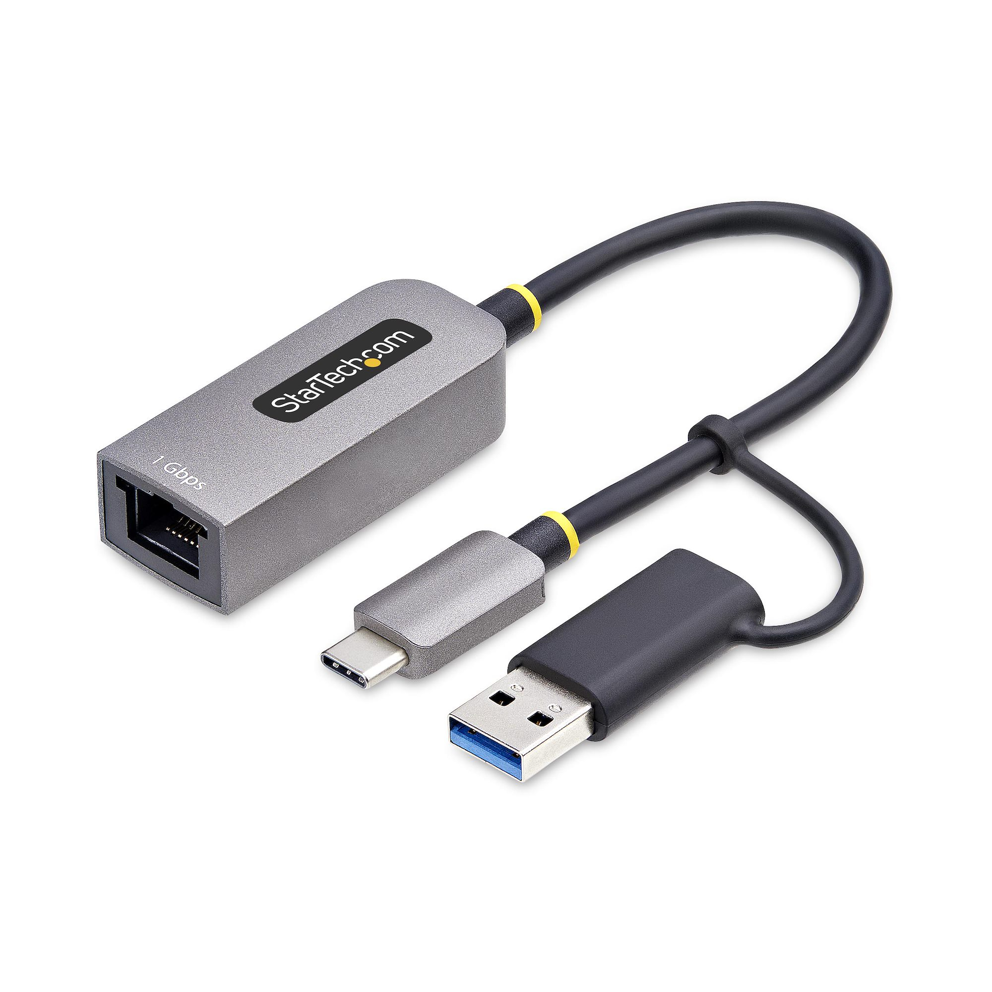 Adaptador USB-C a Ethernet con Dongle USB-A - Adaptador de Red USB Tipo C - Adaptador Ethernet - 10/100/1000Mbps - Adaptador de Red USB 3.0 - con Adaptador USB-A - Cable Integrado de 15cm
