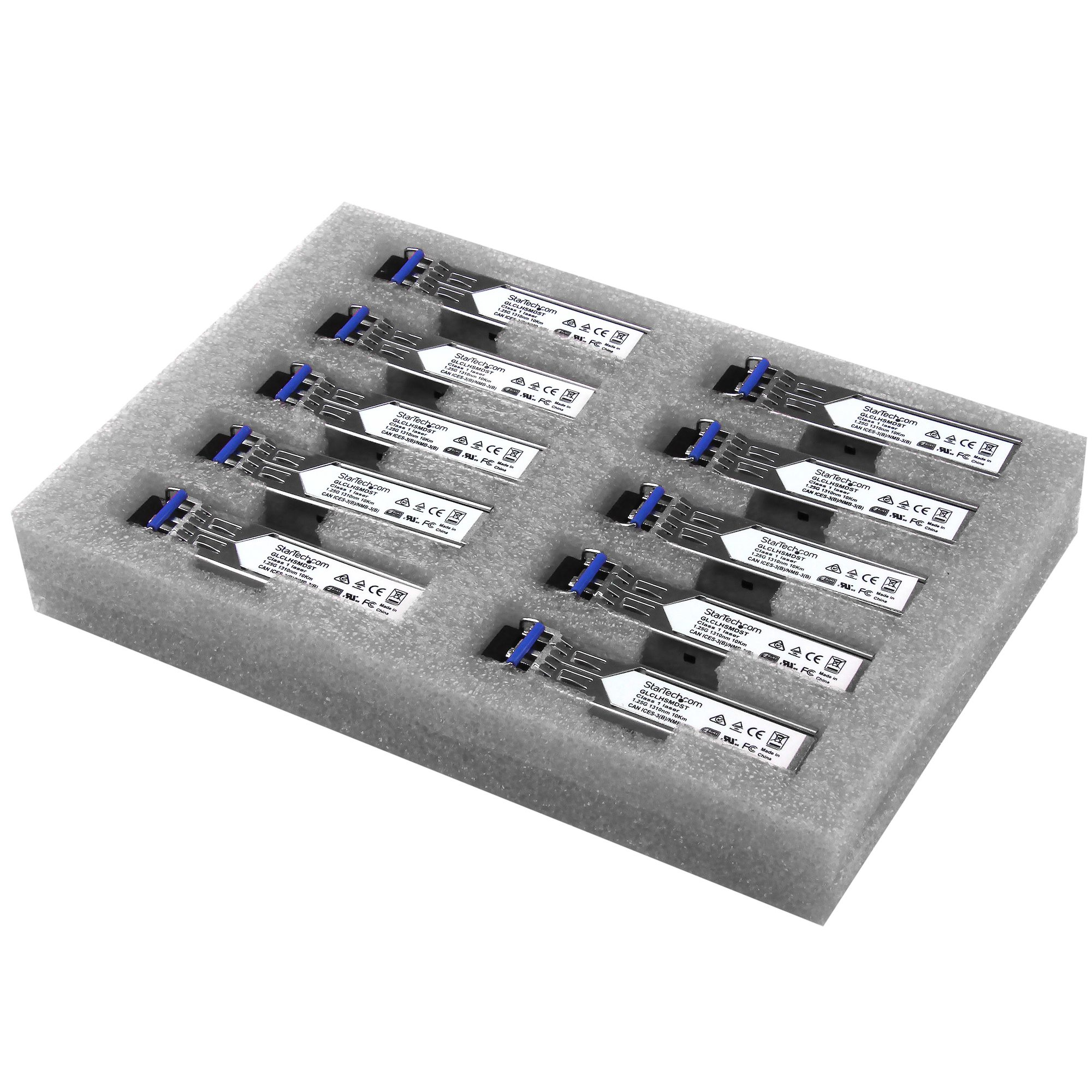 Paquete de 10 Módulos SFP Compatibles con Cisco GLC-LH-SMD - 1000BASE-LX/LH - Fibra Monomodo 1GbE - SFP Ethernet Gigabit 1Gb - LC - 10km - Cisco Firepower/ASR920/IE2000 DDM