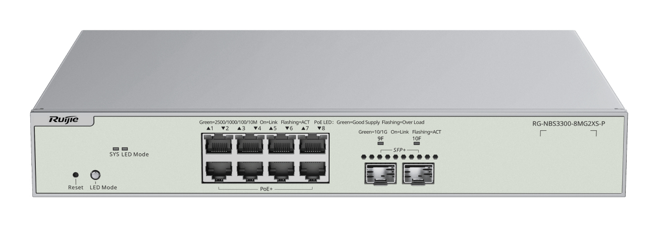RG-NBS3300-8MG2XS-P switch Gestionado L2 Energía sobre Ethernet (PoE) Gris