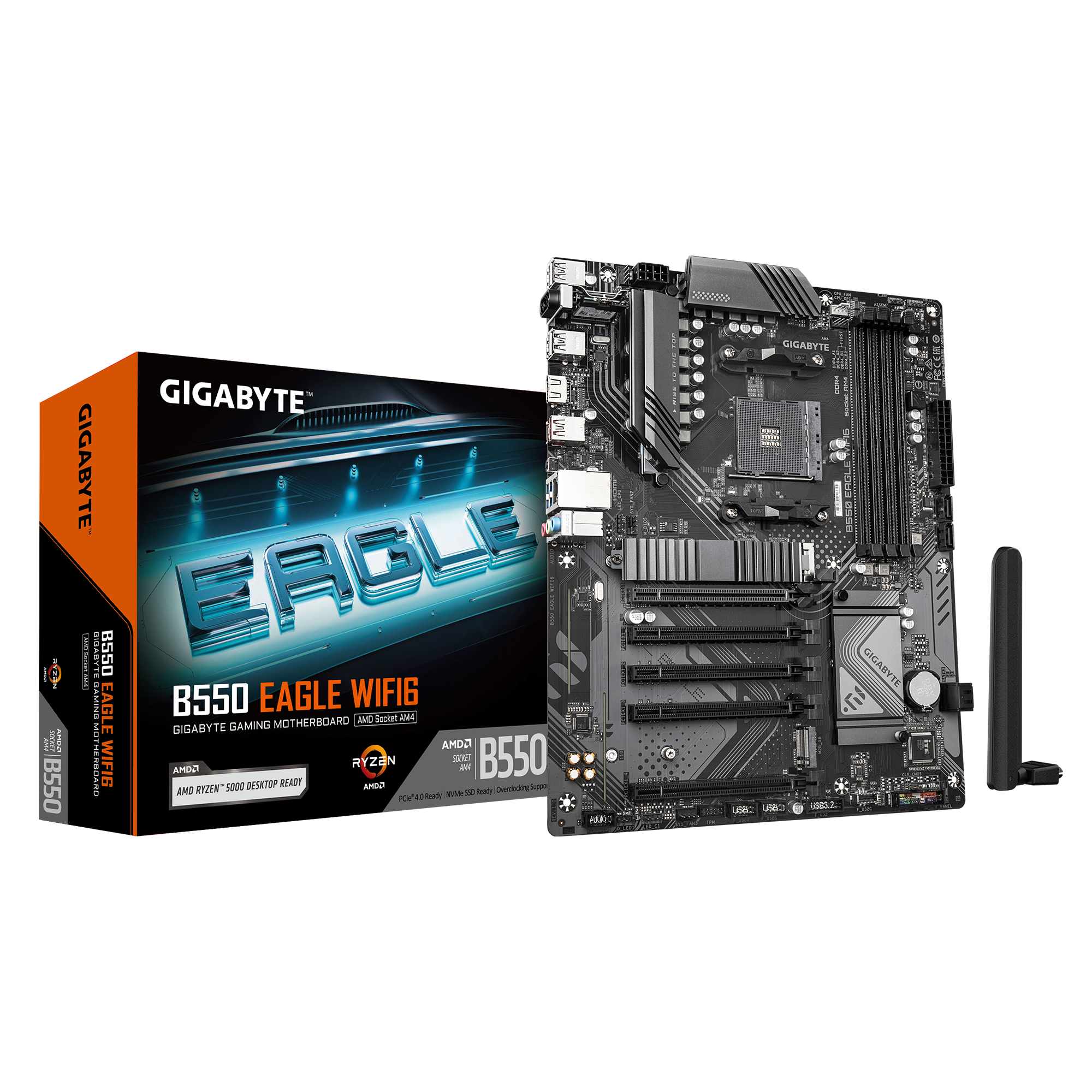 B550 EAGLE WIFI6 Placa base - Procesadores AMD Ryzen serie 5000 G, VRM de 10+3+1 fases, hasta 3200 MHz DDR4, 1xPCIe 4.0 + 1xPCIe 3.0 M.2, LAN 1GbE, WIFI 6, USB 3.2 Gen 2