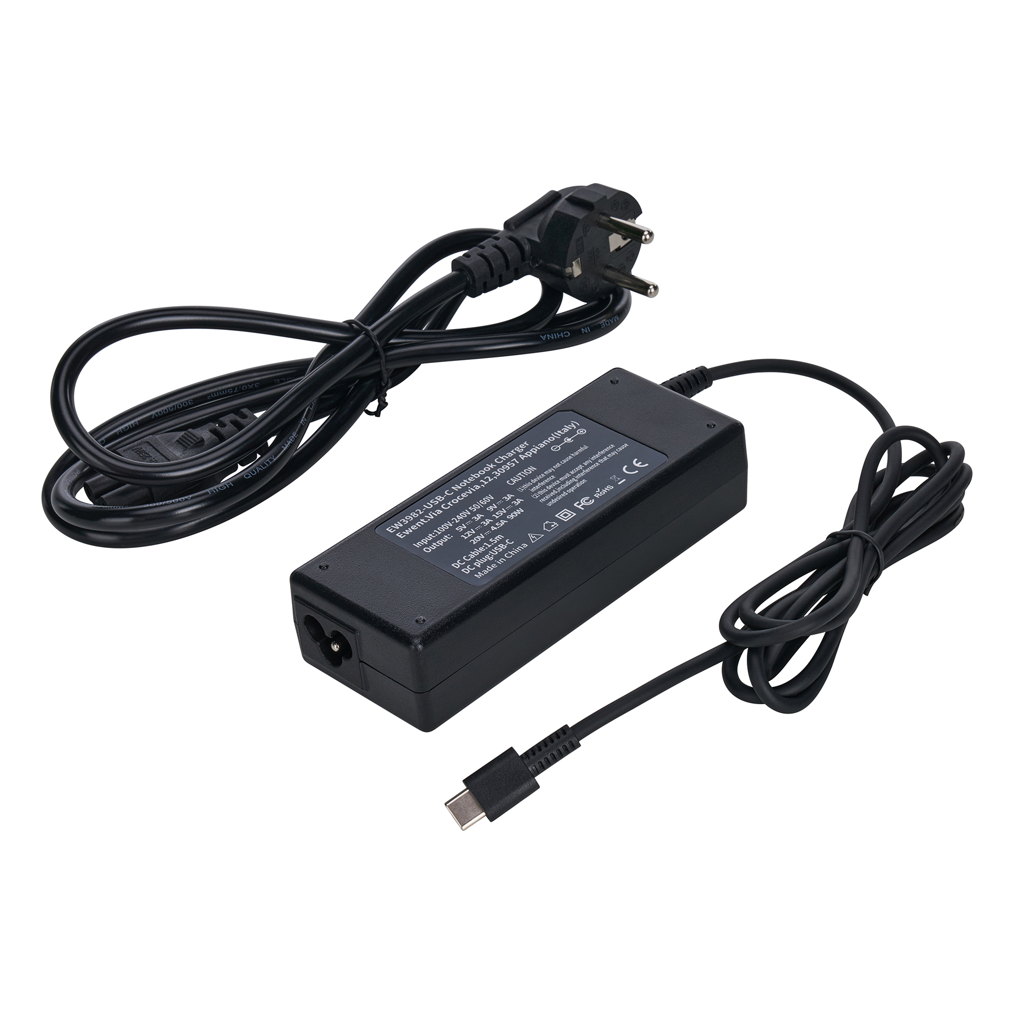 EW3982 adaptador e inversor de corriente Interior 90 W Negro