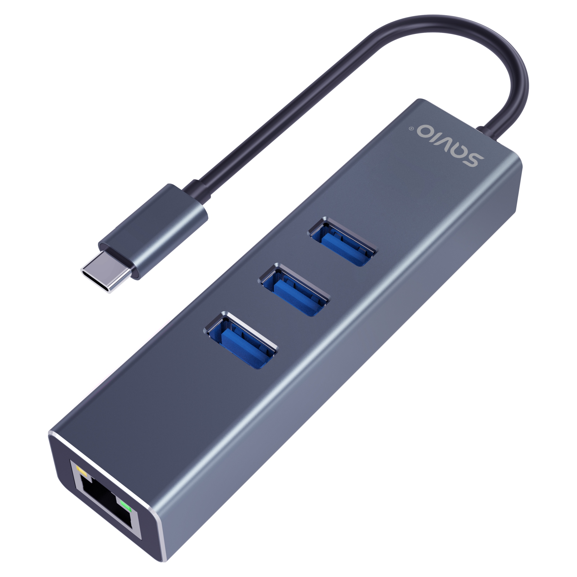 AK-57 USB-C - 3 x USB-A HUB with RJ-45 Gigabit Ethernet adapter 5000 Mbit/s grey 2 x USB 3.2 Gen 2 (3.1 Gen 2) Type-C 1000 Mbit/s Gris
