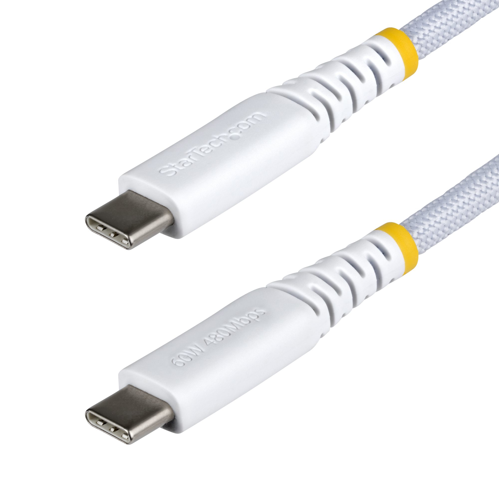 Cable de Carga USB-C Trenzado de 2m - Cable Cargador USB Tipo C para Portátil - Cable Resistente para Carga de Dispositivos - Trenzado de Nailon TPE - USB 2.0 - PD 60W 3A - Blanco