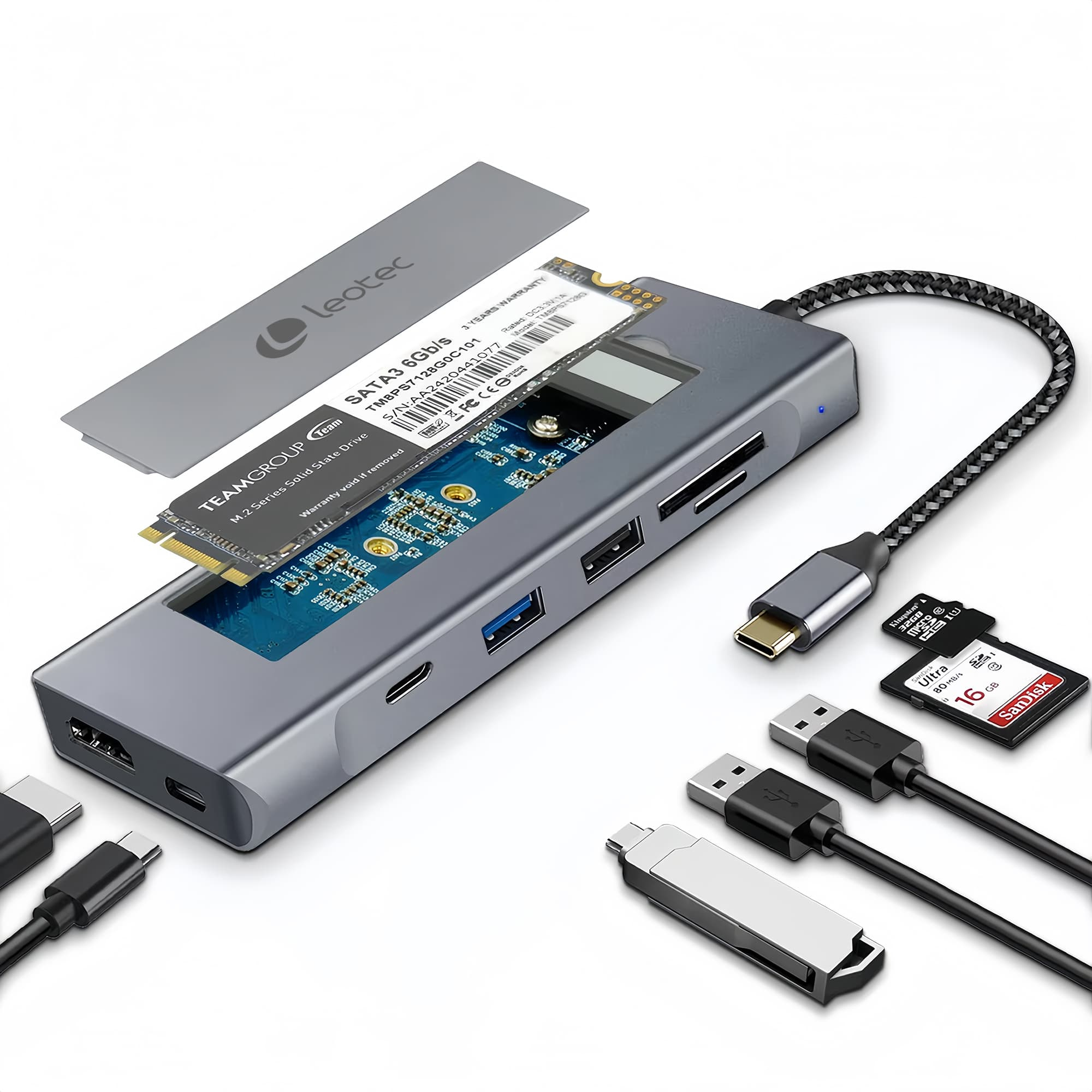Docking Station 8 en 1 con ranura M.2 para SSD