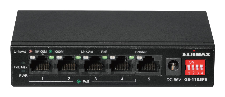 GS-1105PE switch No administrado Gigabit Ethernet (10/100/1000) Energía sobre Ethernet (PoE) Negro