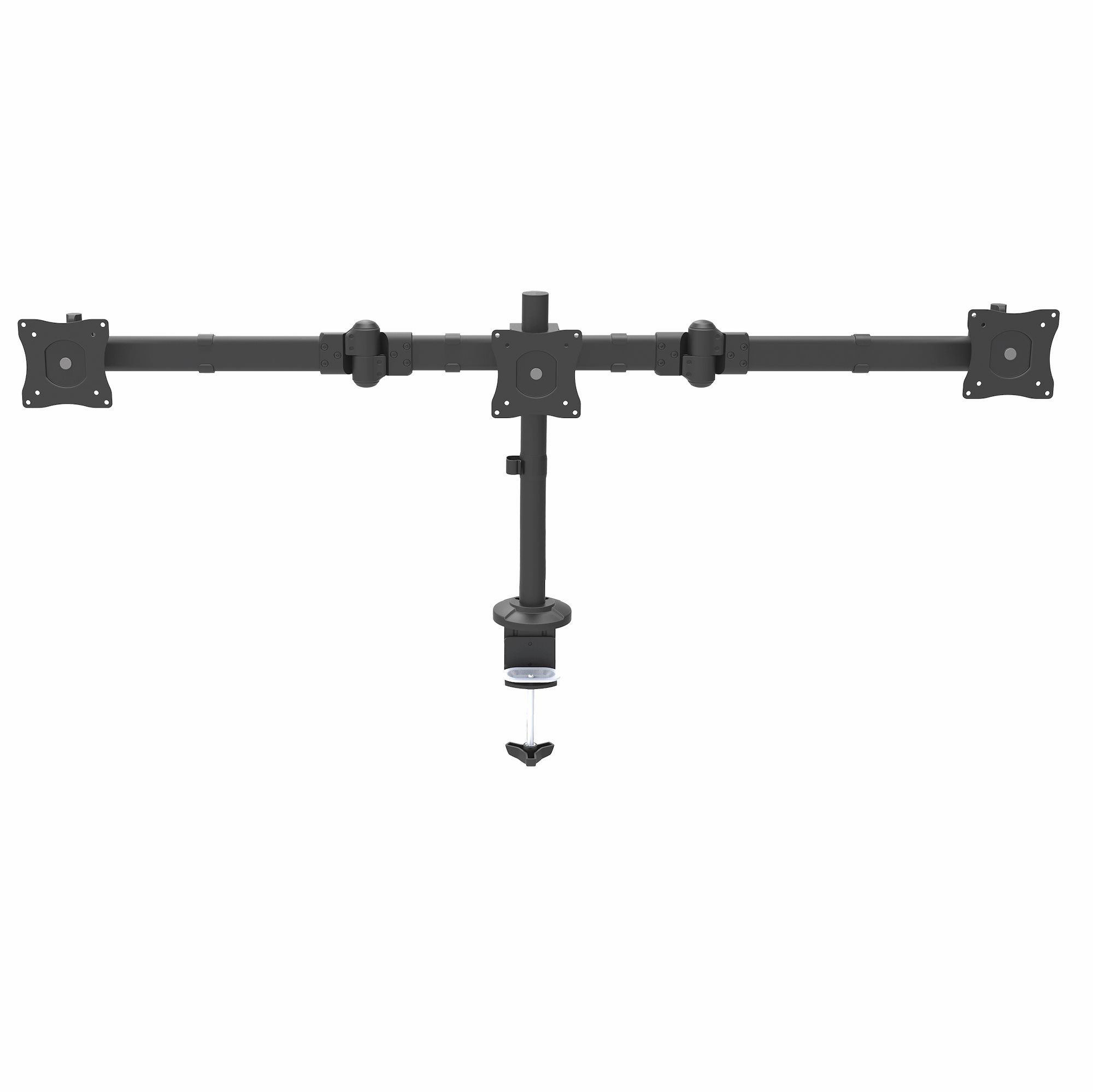 Brazo para 3 Monitores de Montaje en Escritorio - Soporte VESA Ergonómico para 3 Monitores de hasta 27" (8Kg) - Mástil Articulado de Altura Ajustable de Grommet/Mordaza de Escritorio