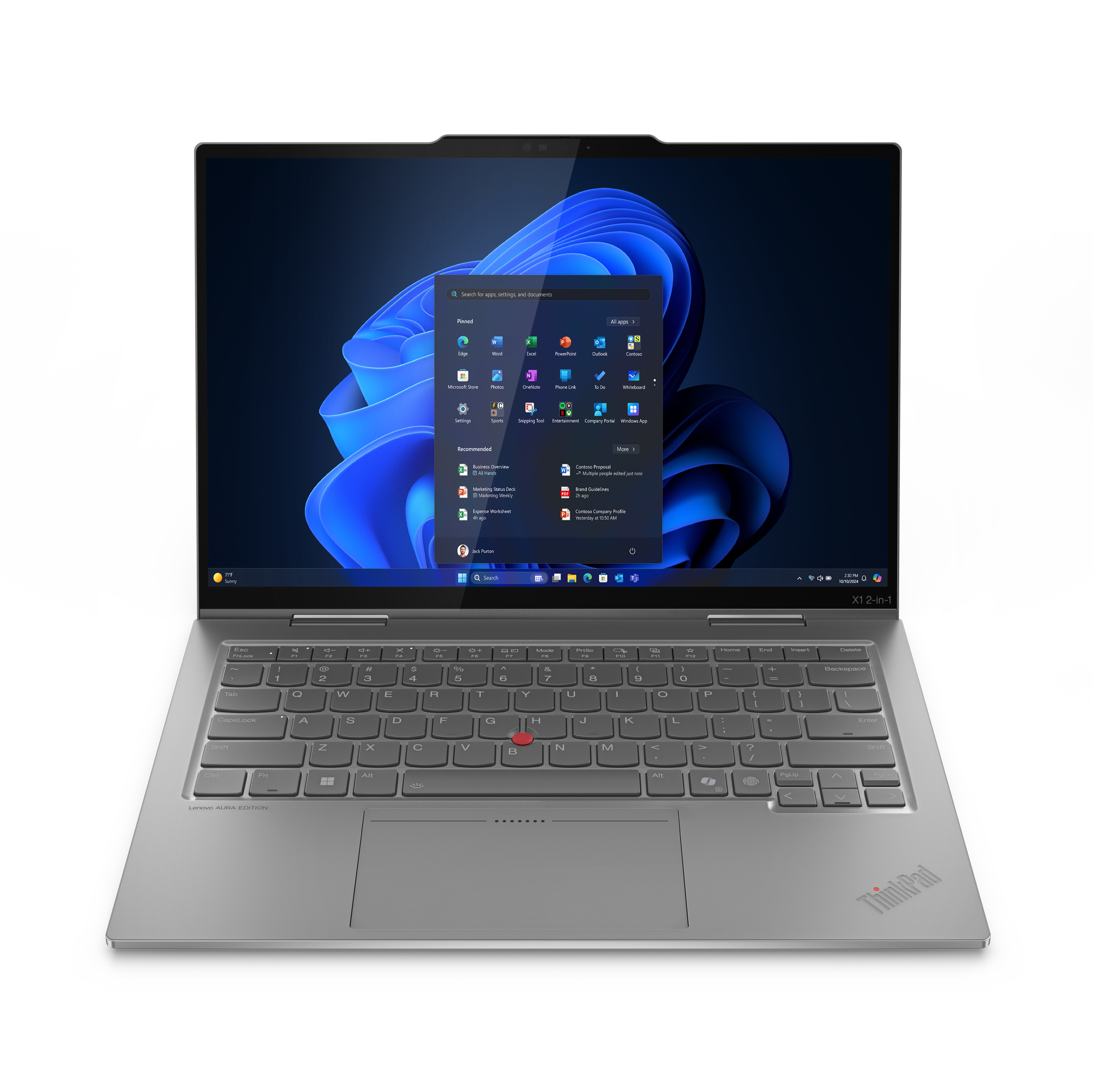 ThinkPad X1 2-in-1 Gen 10 Aura Edition Copilot+ PC Intel Core Ultra 7 258V Híbrido (2-en-1) 35,6 cm (14") Pantalla táctil 2.8K 32 GB LPDDR5x-SDRAM 1 TB SSD Wi-Fi 7 (802.11be) Windows 11 Pro Español Gris