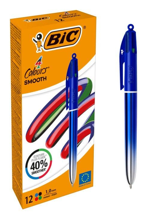 Colors Smooth Negro, Azul, Verde, Rojo Bolígrafo de punta retráctil con mecanismo de giro Medio 12 pieza(s)