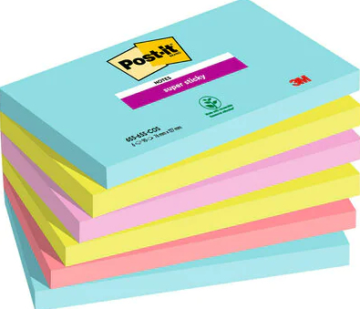 Super Sticky Notes Miami 76mmx127mm PK6 nota autoadhesiva Plaza Azul, Verde, Rosa 90 hojas Autoadhesivo