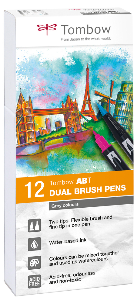 ABT Dual Brush Pen Set rotulador Gris 12 pieza(s)