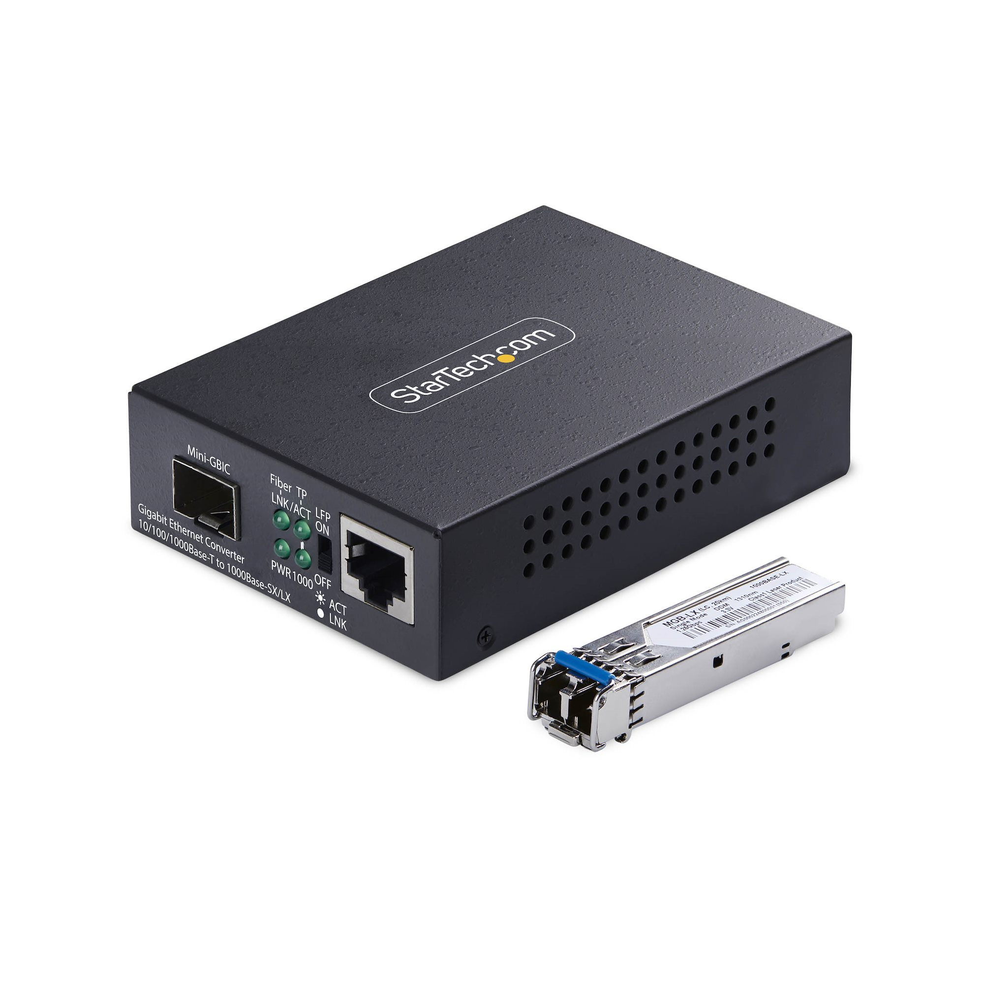 Conversor de Medios de Fibra LC Monomodo Para Redes 10/100/1000Mbps - Gigabit Ethernet a Fibra - 20km - TAA