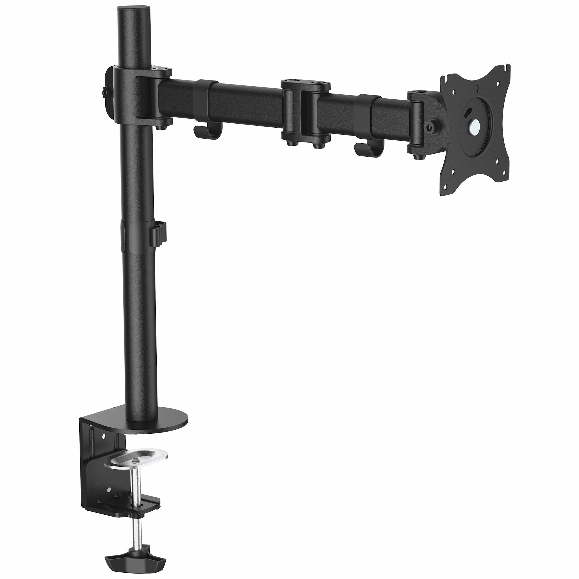 Soporte VESA de Sobremesa para 1 Monitor - Base para Pantallas VESA de hasta 34" (8Kg) con Mástil Articulado - Altura Ajustable - de Montaje mediante Abrazadera/ Ojal - Negro