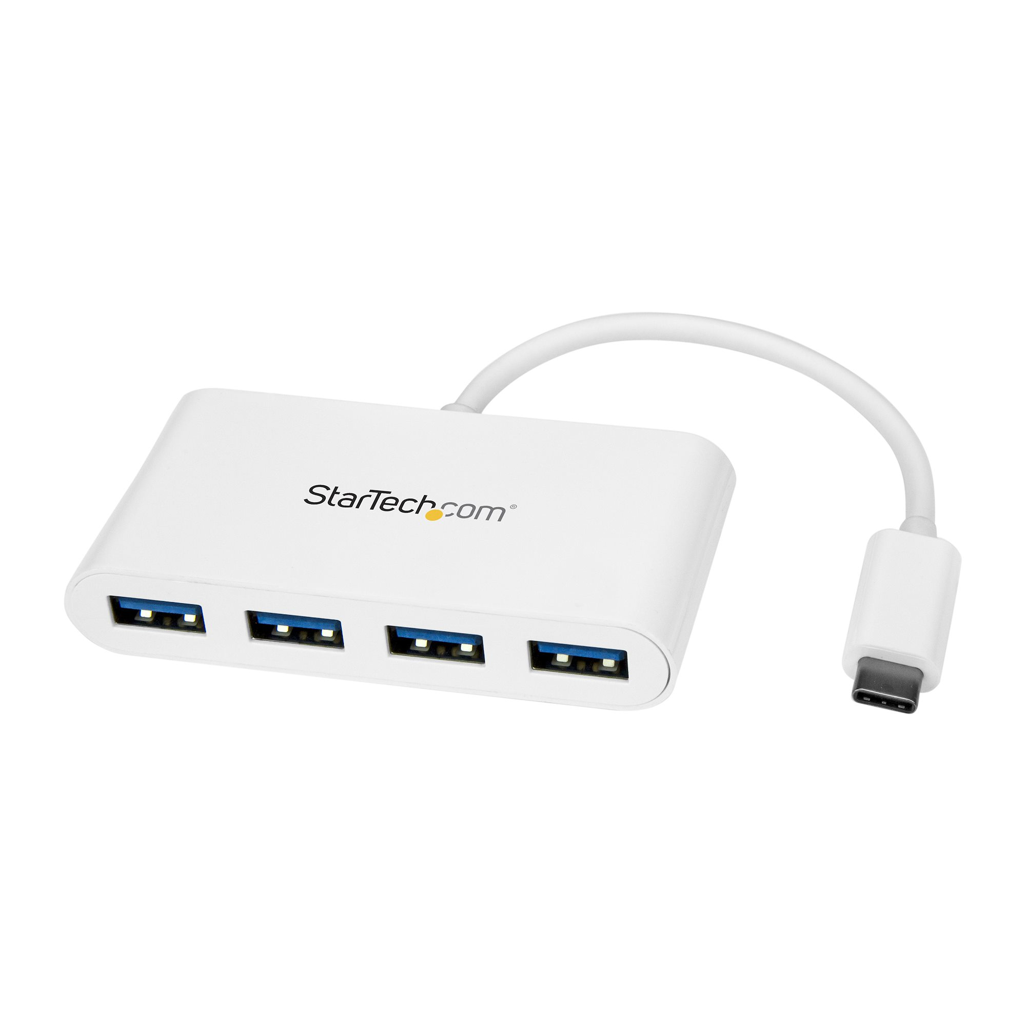 Hub Ladrón USB C con 4 Puertos USB-A (USB 3.0 SuperSpeed de 5Gbps) - Alimentado por el Bus USB - Concentrador Adaptador USB Tipo C a USB-A para Ordenador Portátil - Hub Ladrón Tipo C USB 3.2 Gen 1 - Blanco