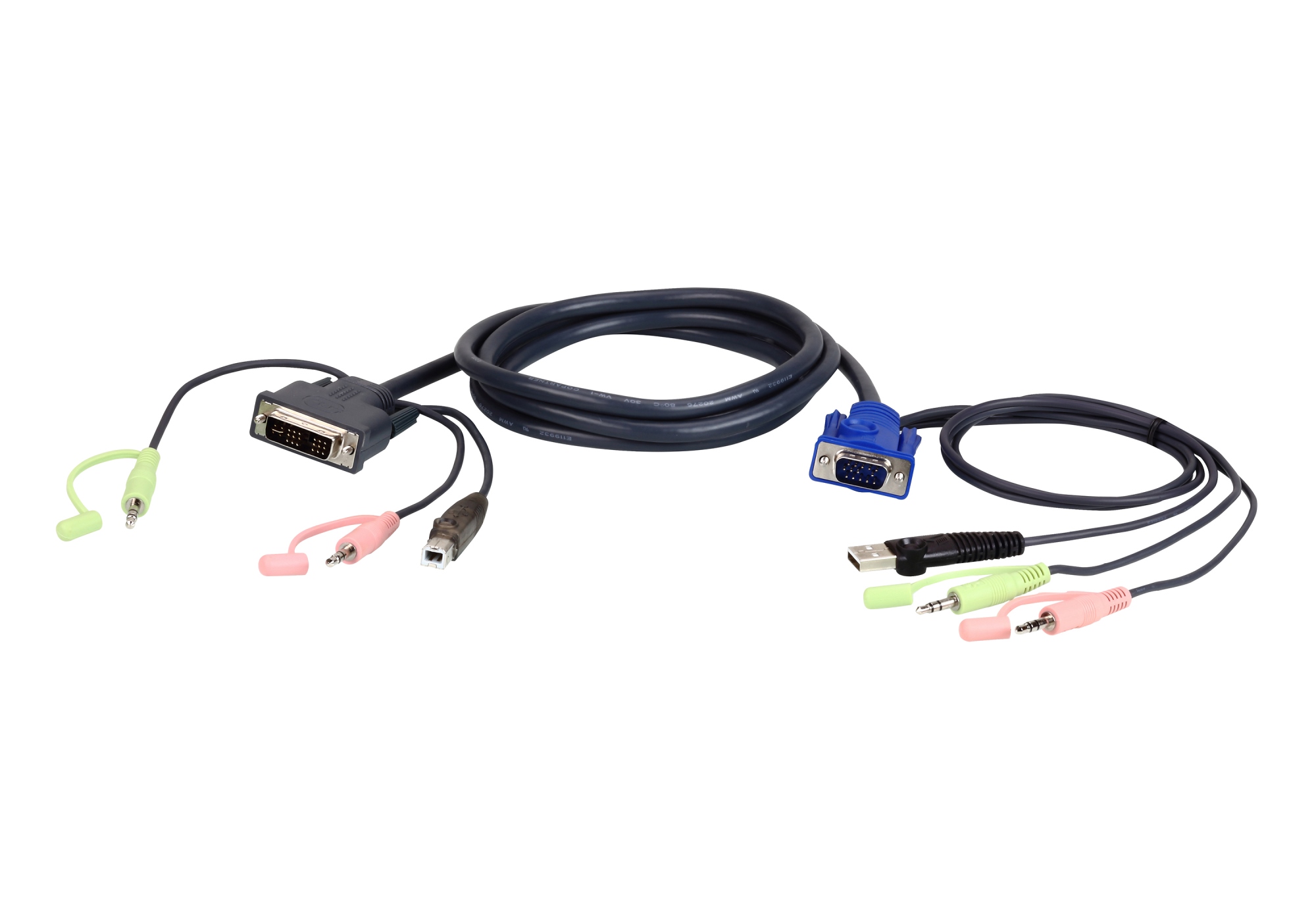 VGA USB to DVI KVM Cable 3m cable para video, teclado y ratón (kvm) Negro, Azul, Verde, Rosa