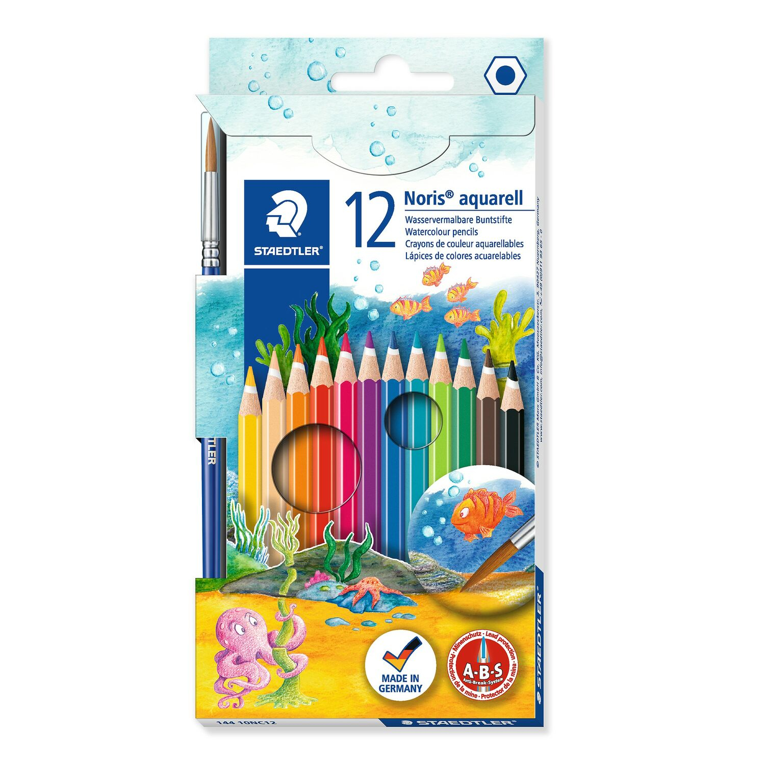 Noris aquarell 144 10 Negro, Azul, Burdeos, Marrón, Verde, Verde claro, Mauve, Marina, Naranja, Melocotón, Rojo, Amarillo 12 pieza(s)