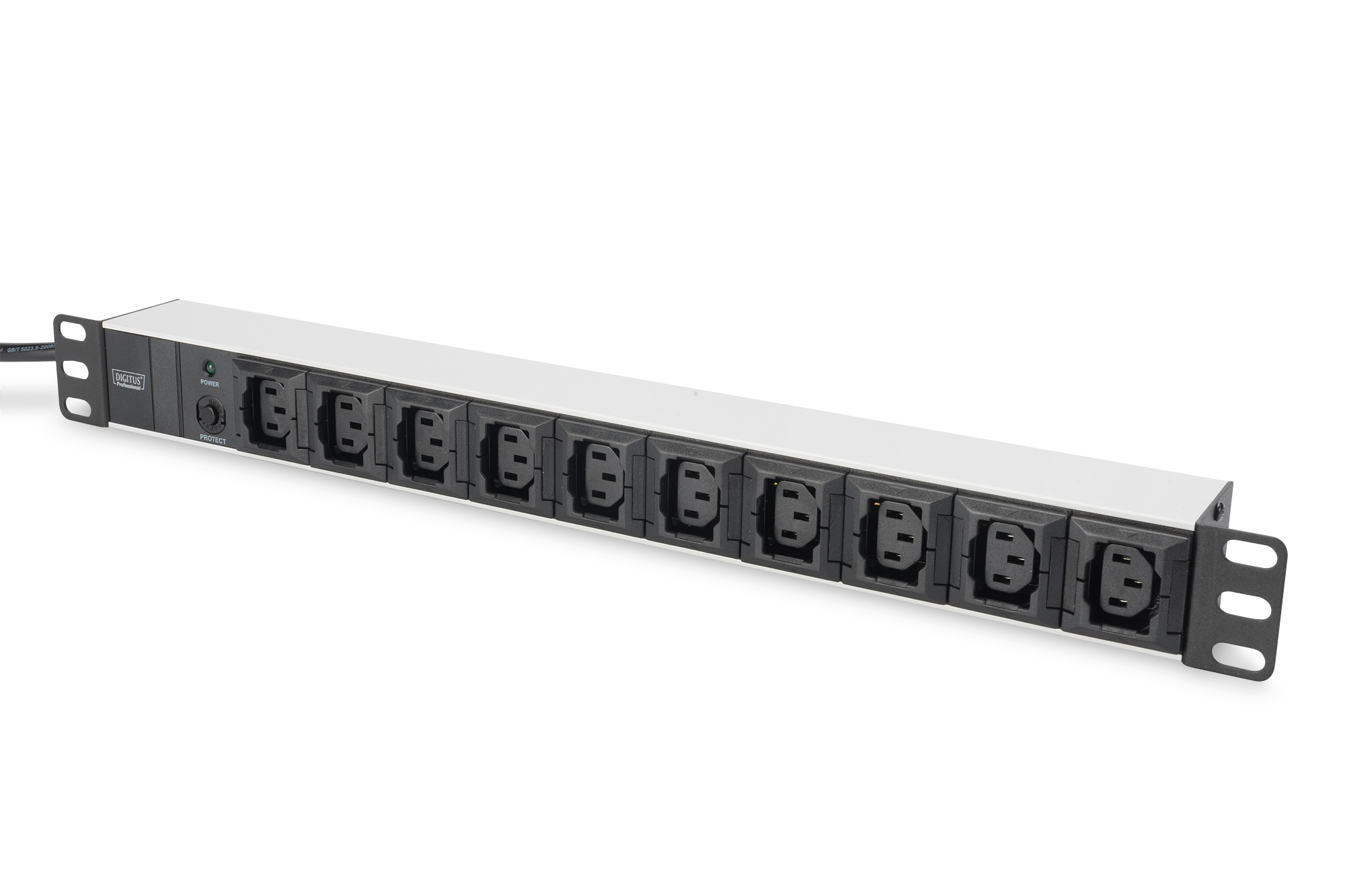 Regleta de enchufes con perfil de aluminio, 10 tomas, enchufe IEC C14 con cable de 2 m