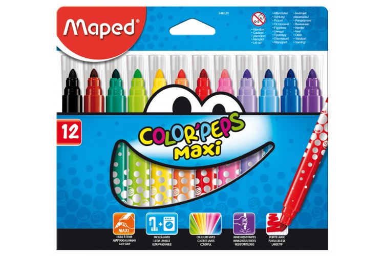 Color'Peps Maxi rotulador Negro, Azul, Marrón, Verde, Naranja, Rosa, Rojo, Violeta, Amarillo 12 pieza(s)