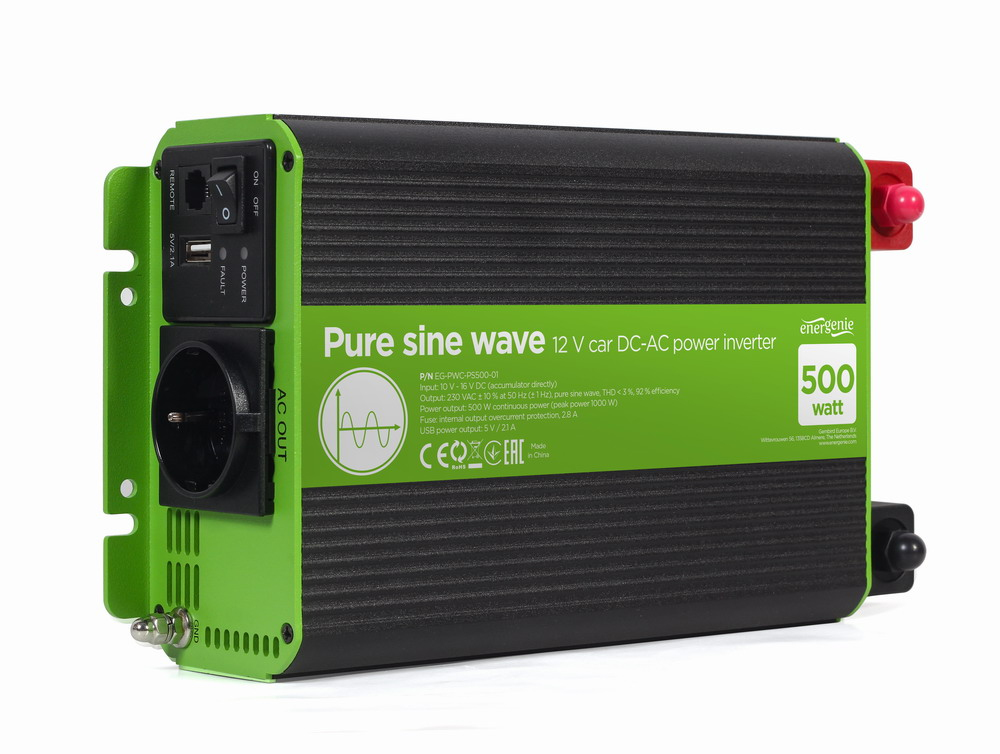 EG-PWC-PS500-01 adaptador e inversor de corriente Auto 500 W Negro, Verde