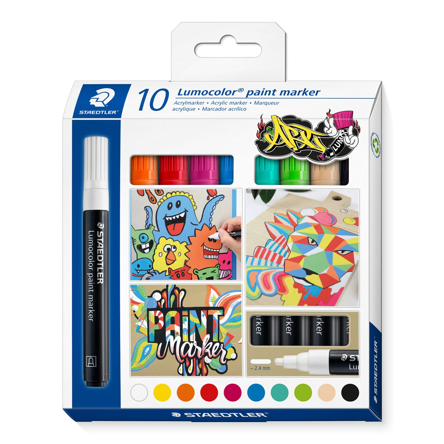 349 C10 rotulador para colorear Beige, Negro, Azul, Verde, Naranja, Rosa, Rojo, Turquesa, Blanco, Amarillo 10 pieza(s)