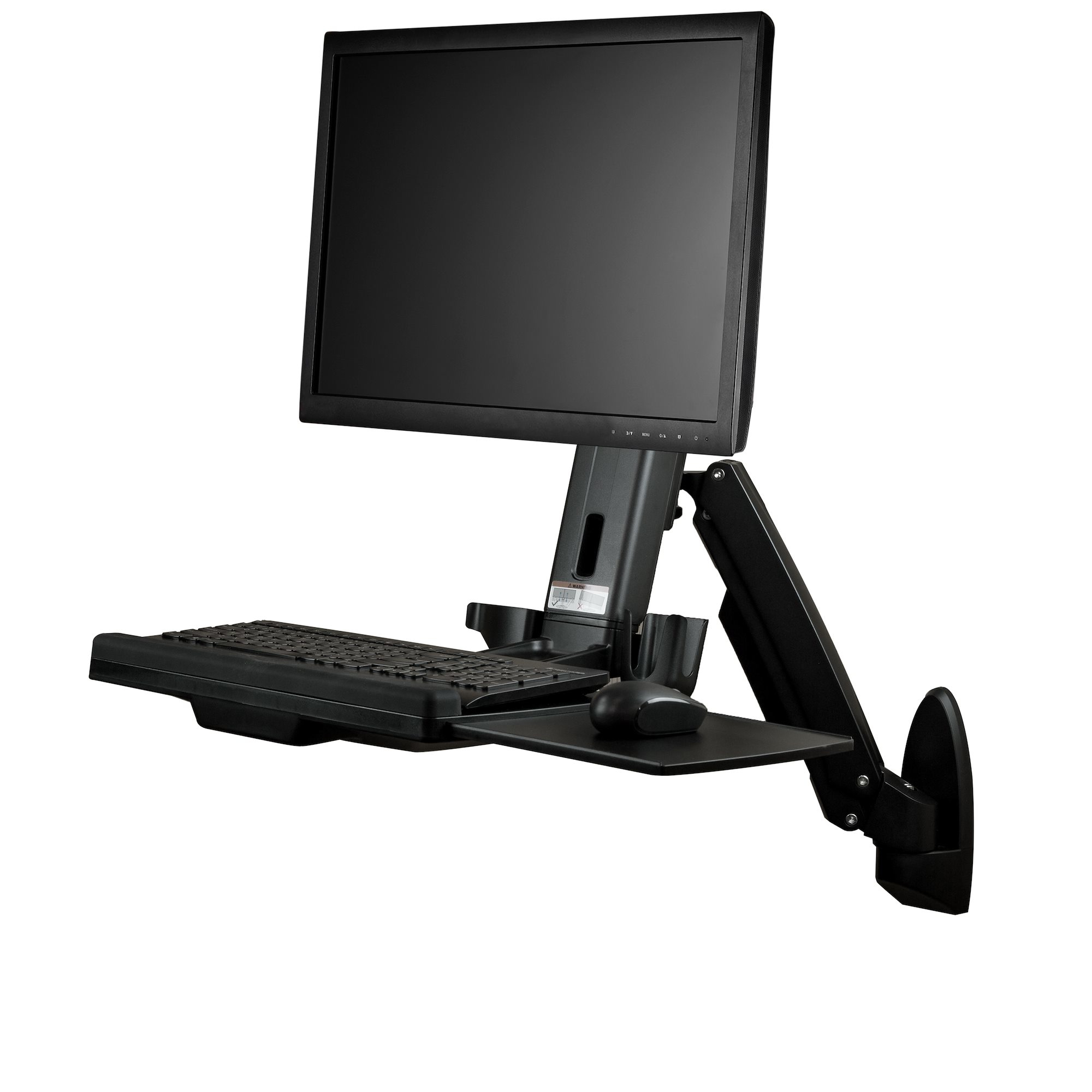 Estación de Trabajo de Pie y Sentado para Montaje en Pared - Para Un Monitor de hasta 24" - Escritorio Ergonómico con Movimiento Total para Un Monitor VESA y Bandeja de Teclado