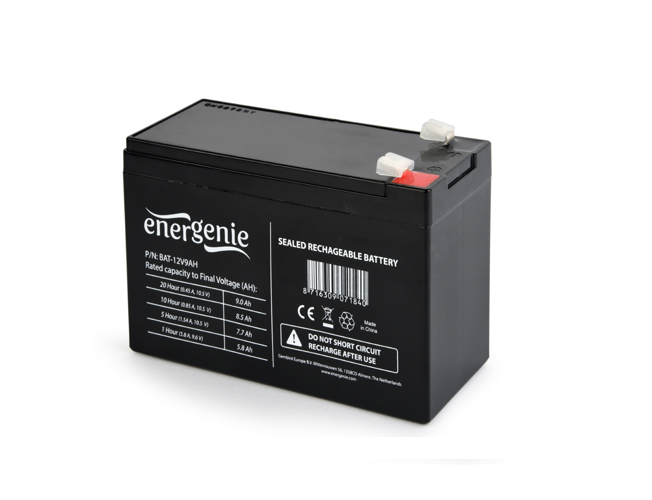 12V, 9 Ah Sealed Lead Acid (VRLA)